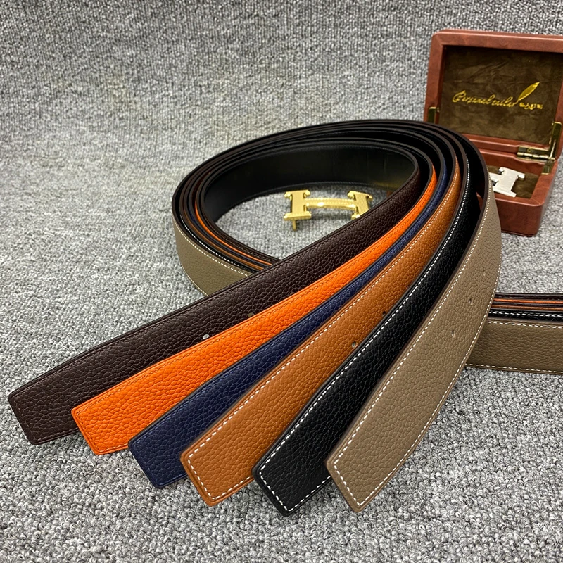 【兴哥定制】男士高档轻奢荔枝纹无扣头层牛皮腰带男士真皮第一名