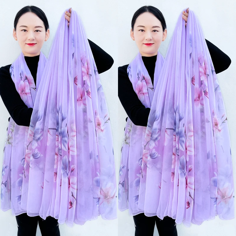 锦心织玉兰香芋紫色围巾女时尚新款高档春秋百搭围脖护颈洋气丝巾