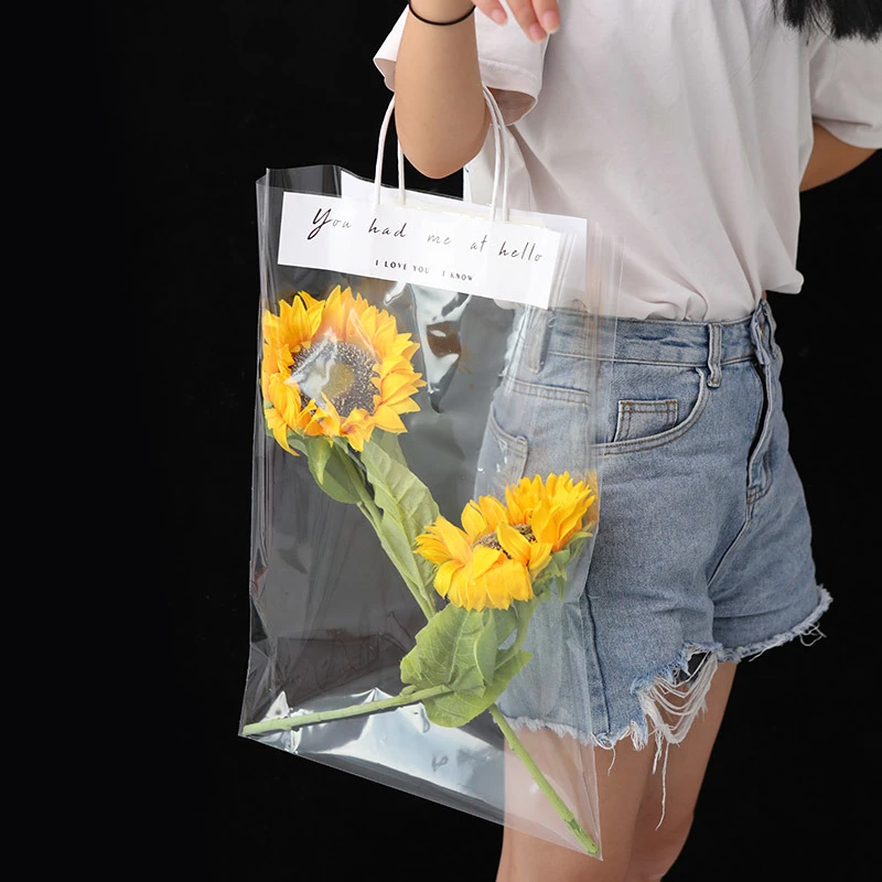 【微花宝】全透明手提袋边框手提袋单支袋插花袋防水塑料鲜花礼品