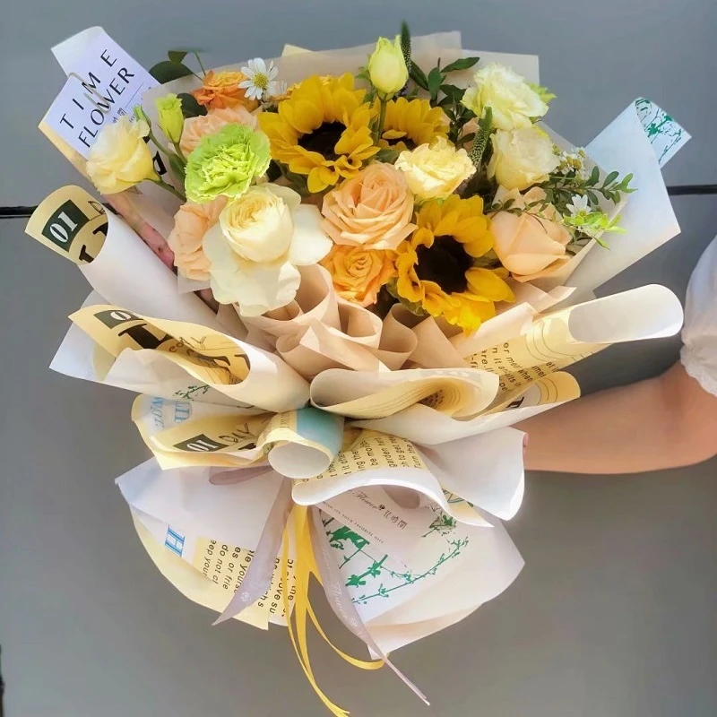 加厚防水高端卡地亚纸远方有你向日葵印花英文报包装纸