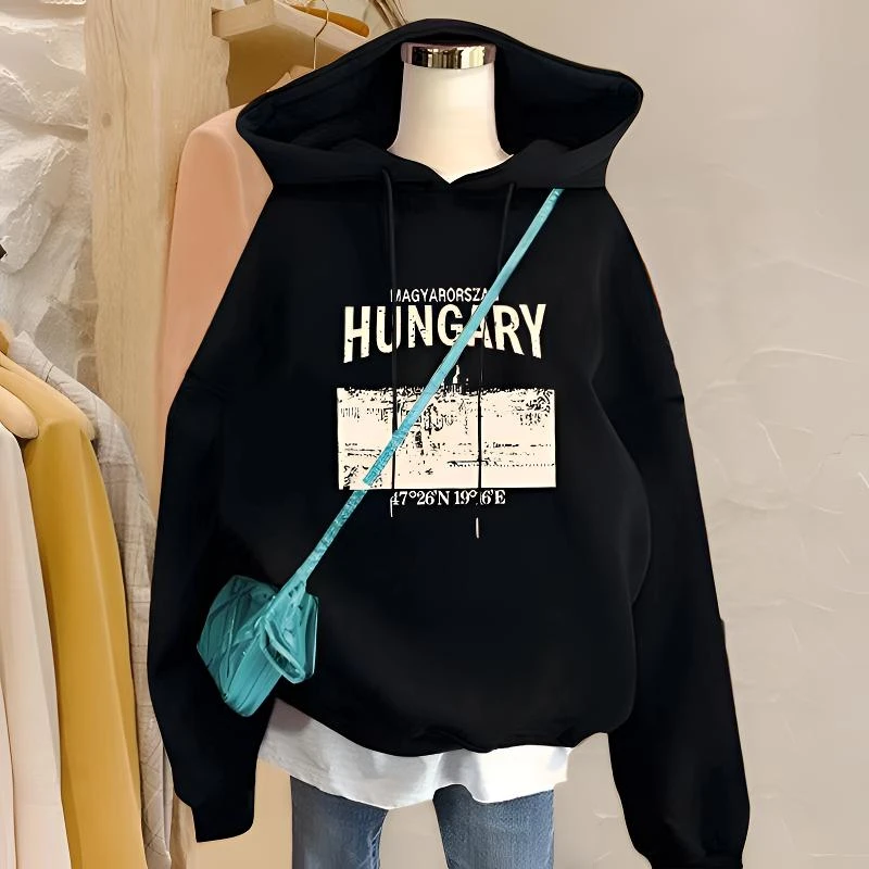 秋冬新款慵懒风加绒连帽卫衣女宽松显瘦韩版春秋薄款休闲外套长袖