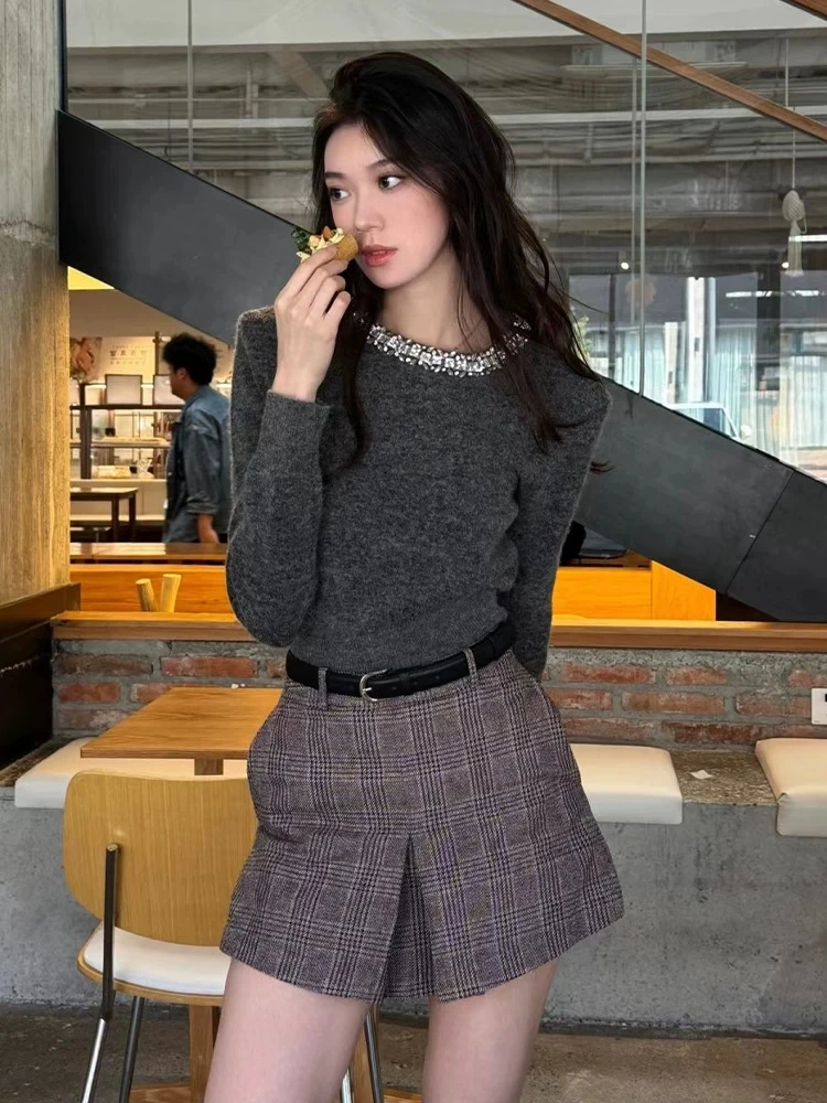 【云上香草】圆领长袖上衣小众修身显瘦设计感时尚