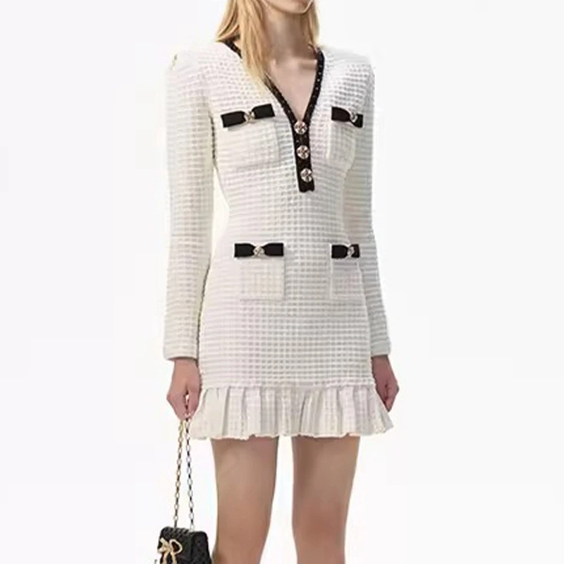 【冰冰专属】小香风针织长袖连衣裙气质小众时尚