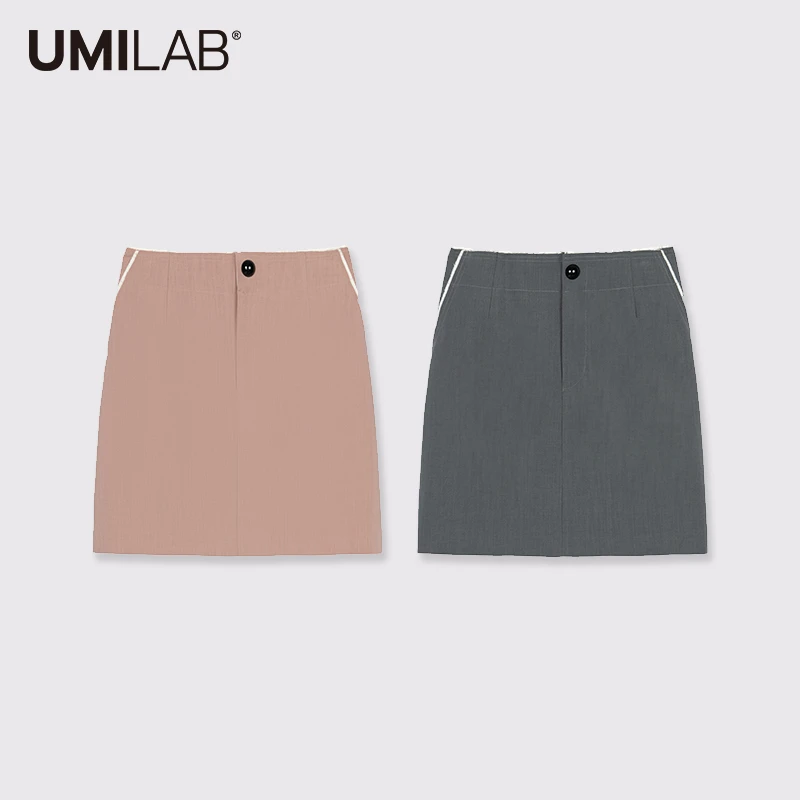 UMILAB椰子灰/柔雾粉撞色毛边A版廓形裙裤D536W