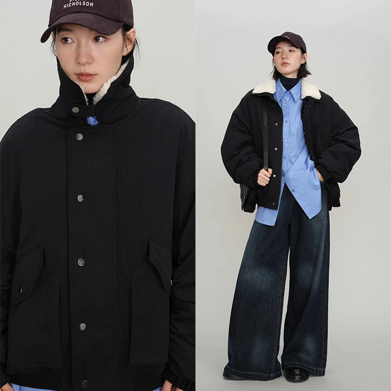 UMILAB【极夜】内里丰厚御寒 可拆卸羊毛领廓形外套C917H