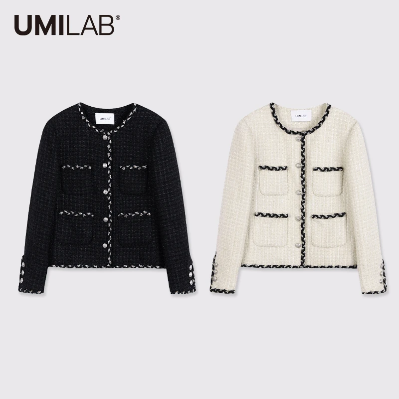 UMILAB肌理感羊毛混纱立体织带花边香风外套C698W