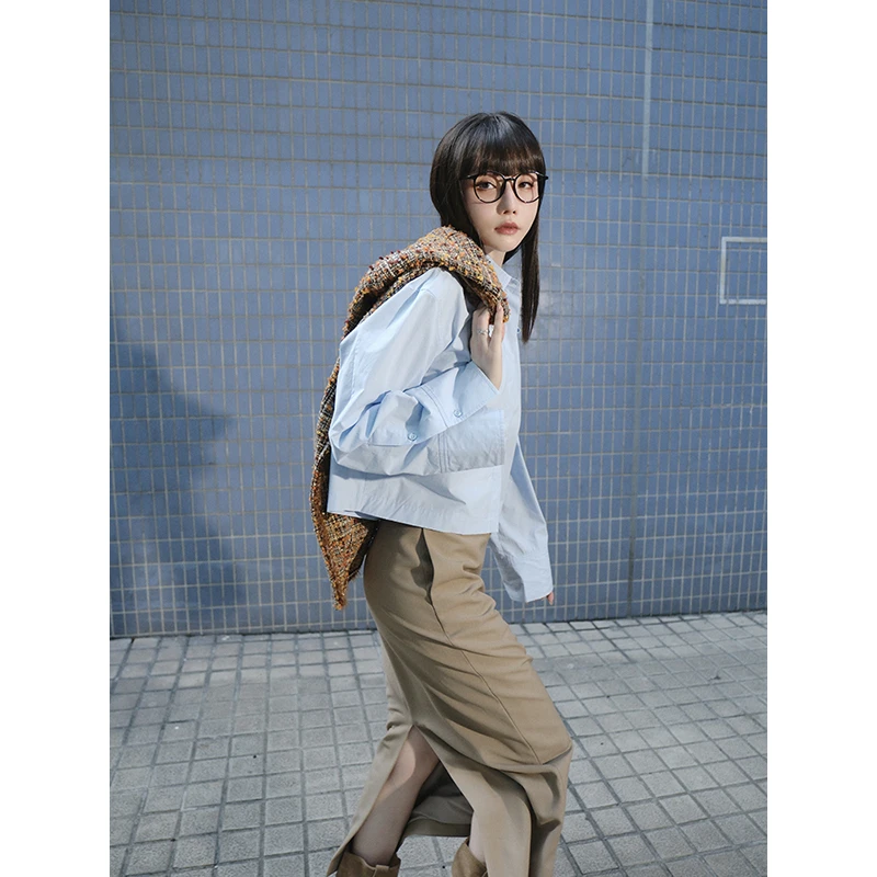 UMILAB【闲适】100%精梳棉爽滑透气 时髦百搭短箱型衬衫H1216W