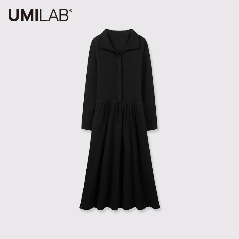 UMILAB黑标 小众暗黑 设计师面料高支澳洲羊毛棉 显瘦连衣裙D581W