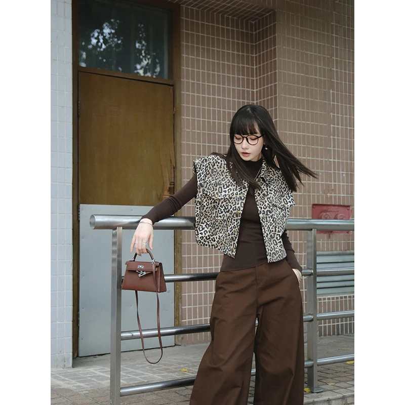 UMILAB【去野】造型神器 100%棉立体挺括宽肩豹纹短马甲H1225W