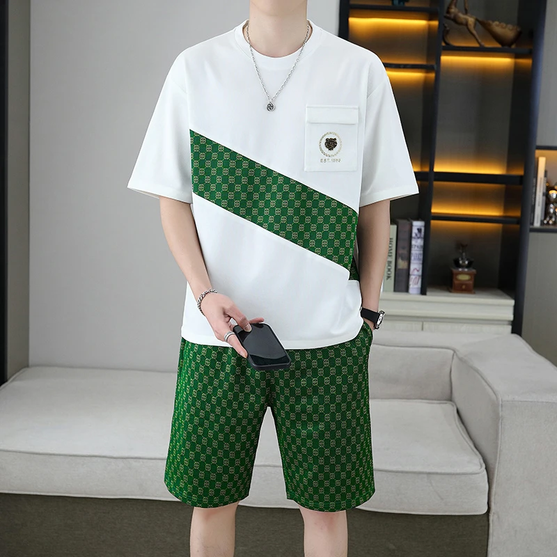 男士夏季短袖时尚套装休闲潮流百搭短袖T恤短裤两件套品质男夏装