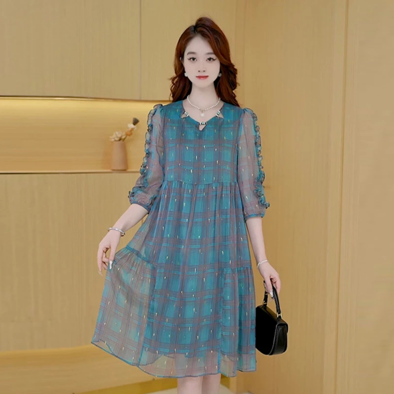 【现货连衣裙】早秋新款时尚修身收腰显瘦韩版宽松减龄遮肚连衣裙