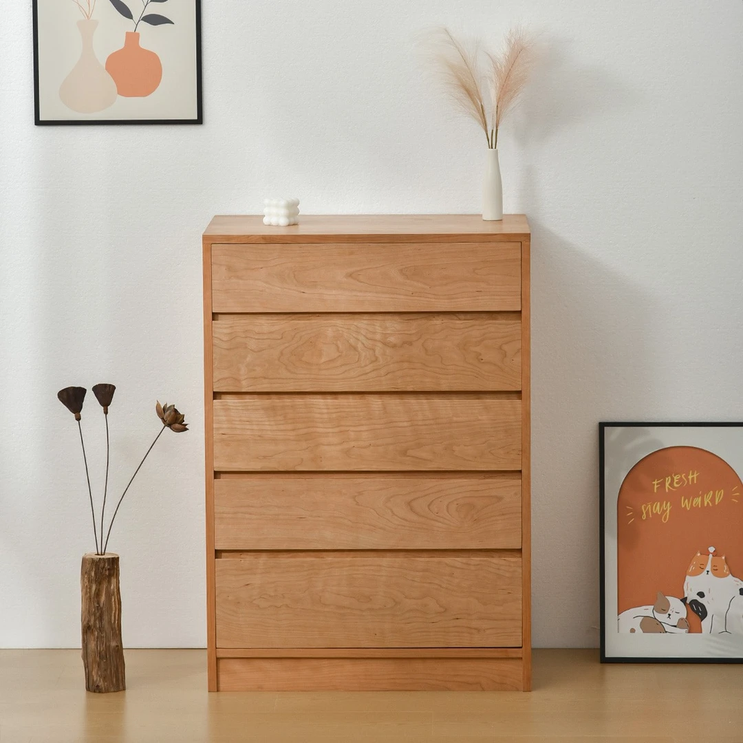 无辅材樱桃木五斗柜欧诗木木蜡油涂装超大收纳家用简约抽屉式客厅