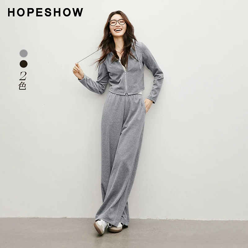 红袖秋季2024气质新款女装纯色包容性松紧腰直筒长裤90124291203