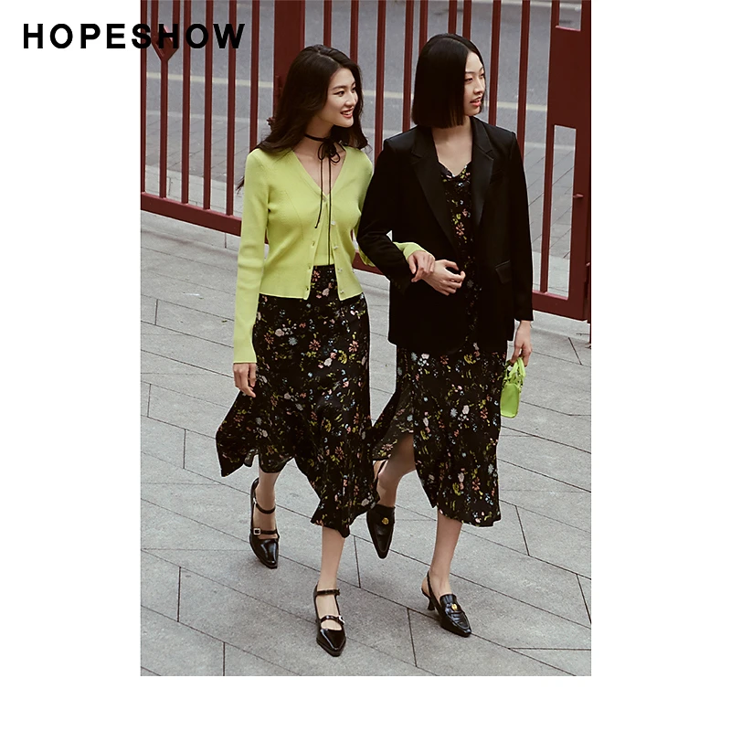 红袖春季2024新款女装 印花侧拉鱼尾长裙89124101515