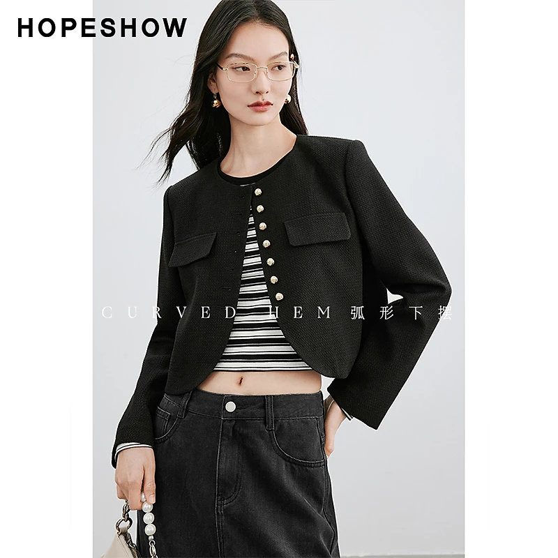 红袖春季2024新款女装 肌理感香风单排扣圆领短外套90124060403