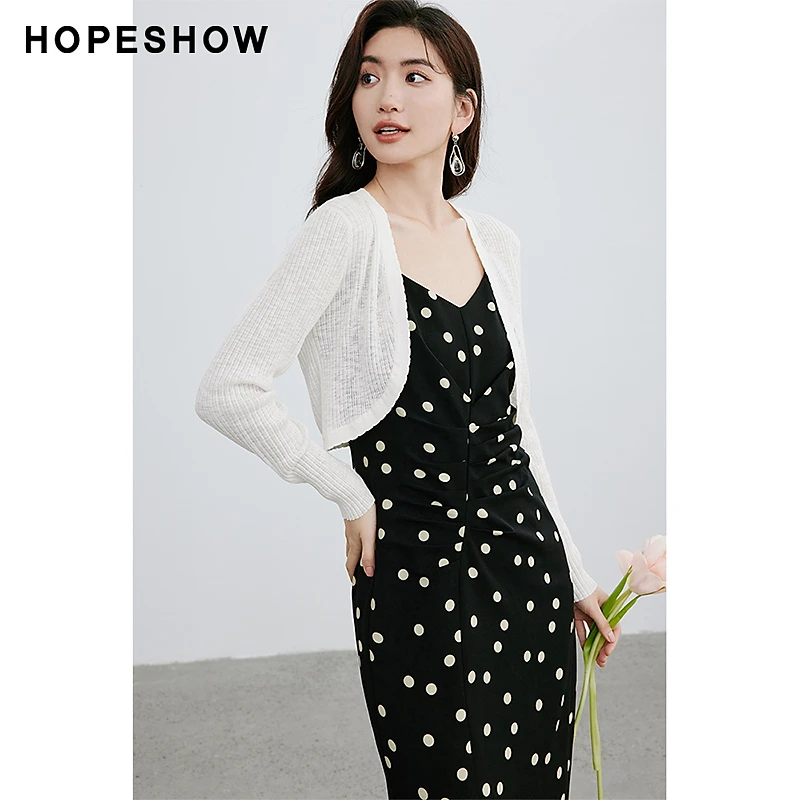 红袖夏季2024新款女装 肌理感箱型V领针织开衫90224090102