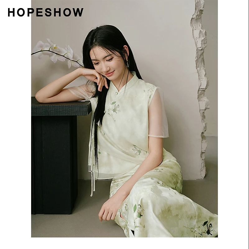 红袖2024新款气质女装 国风印花立领上衣90224112002