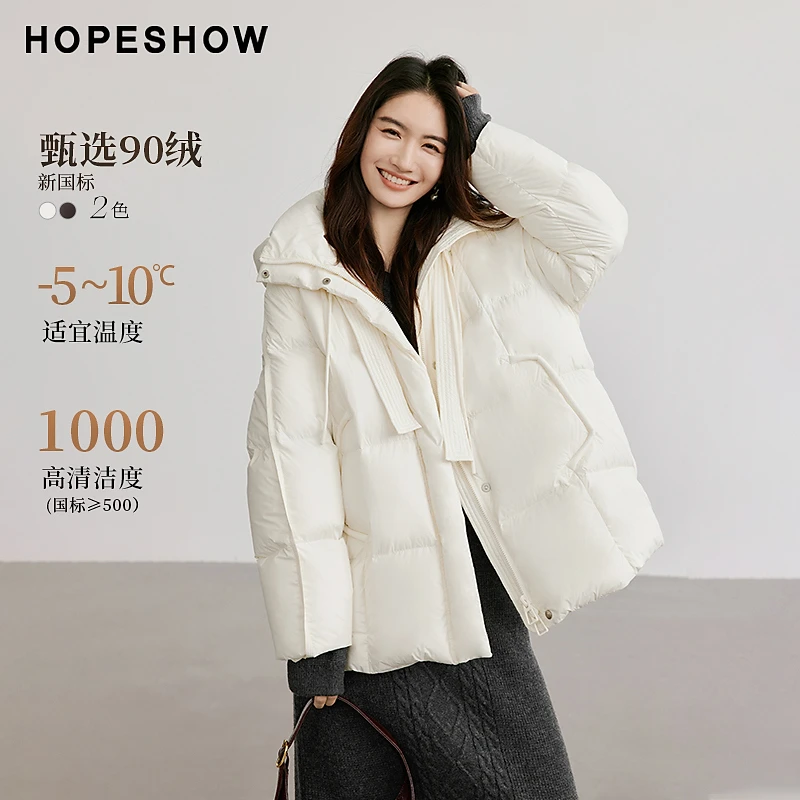 红袖冬季2024新款女装 插肩双拉链立领连帽一手长羽绒90124380902