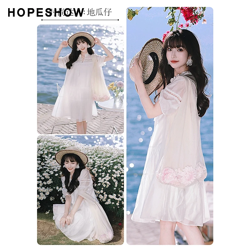 红袖夏季新款女装蕾丝泡泡袖木耳边仙气V领连衣裙90123141609古风