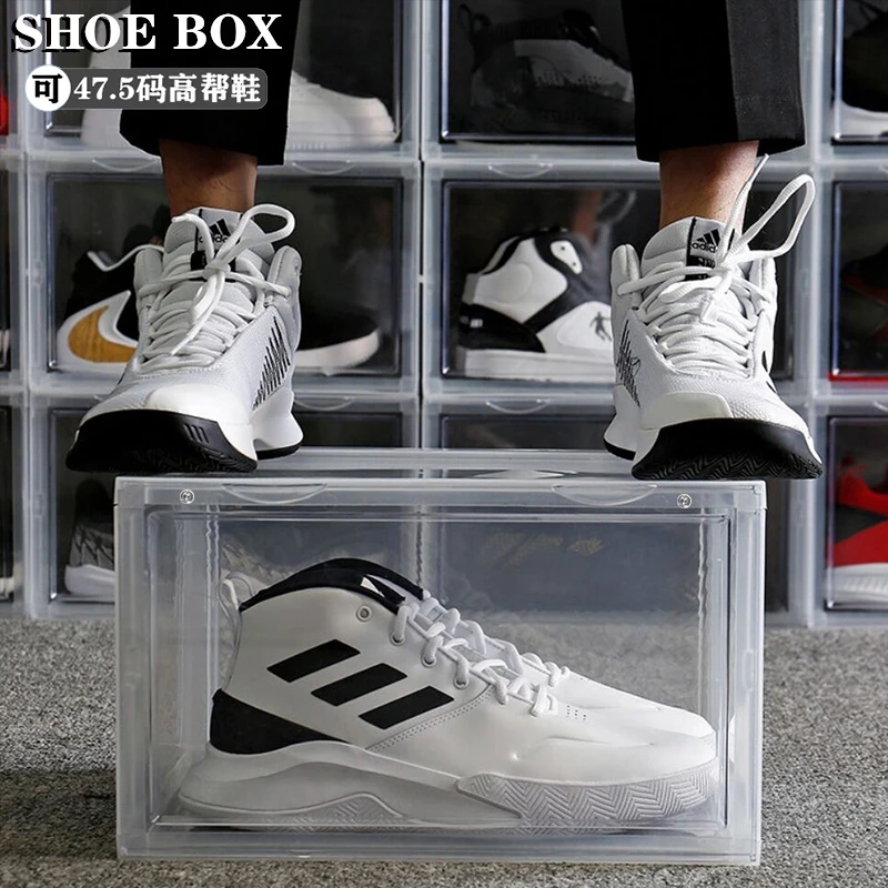 透明鞋盒磁吸翻盖式侧开门篮球鞋收纳盒防氧化宿舍折叠鞋墙鞋柜子