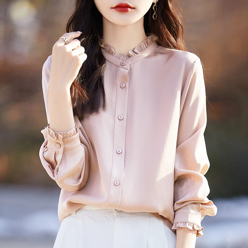 新款设计感花边长袖衬衫时尚宽松内搭上衣百搭外穿打底衫