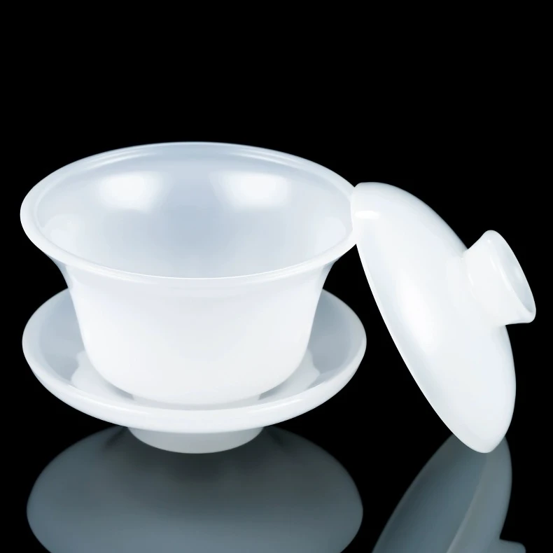 「京铭堂」冰种玉瓷盖碗三才 泡茶碗陶瓷玻璃 仿玉石  大号茶杯琉璃