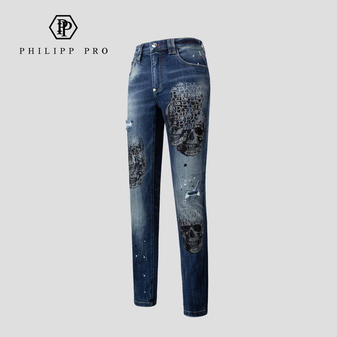 PHILIPP PRO男士潮流牛仔裤新款高端时尚复古蓝色弹力修身直筒裤