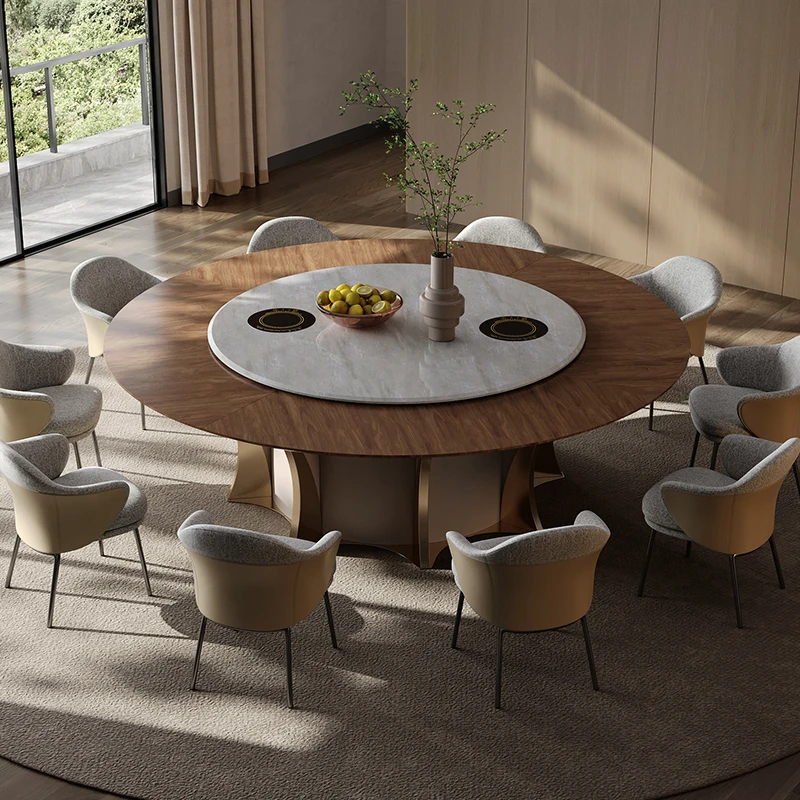 生月堂酒店电动餐桌大圆桌15-20饭店餐厅包厢转盘奢石实木火锅桌