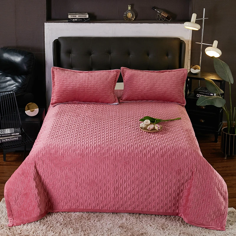 水晶绒毛毯床单加绒保暖纯色床盖法兰绒加厚绒毯单双人学生床冬季