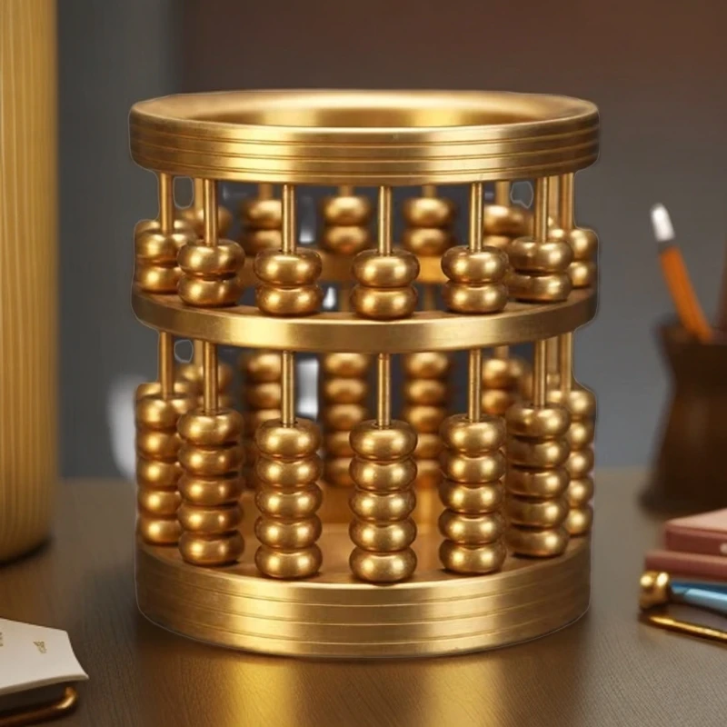 黄铜大算盘高档中式创意铜笔筒工艺品家居客厅书房复古桌面装饰品