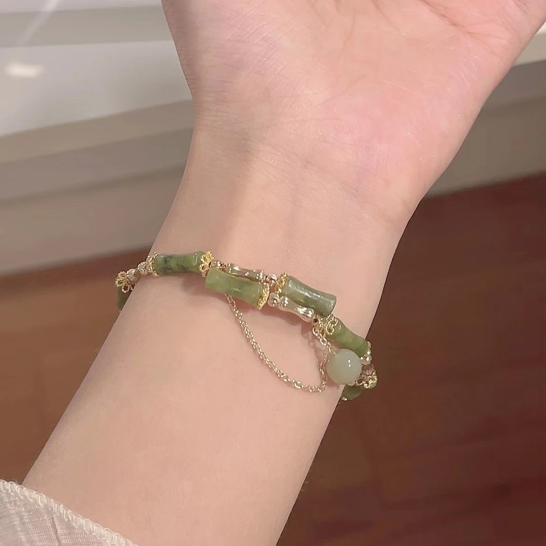 楚噢 铜合金手镯 翠绿竹节手镯气质轻奢复古小众国风新中式古风