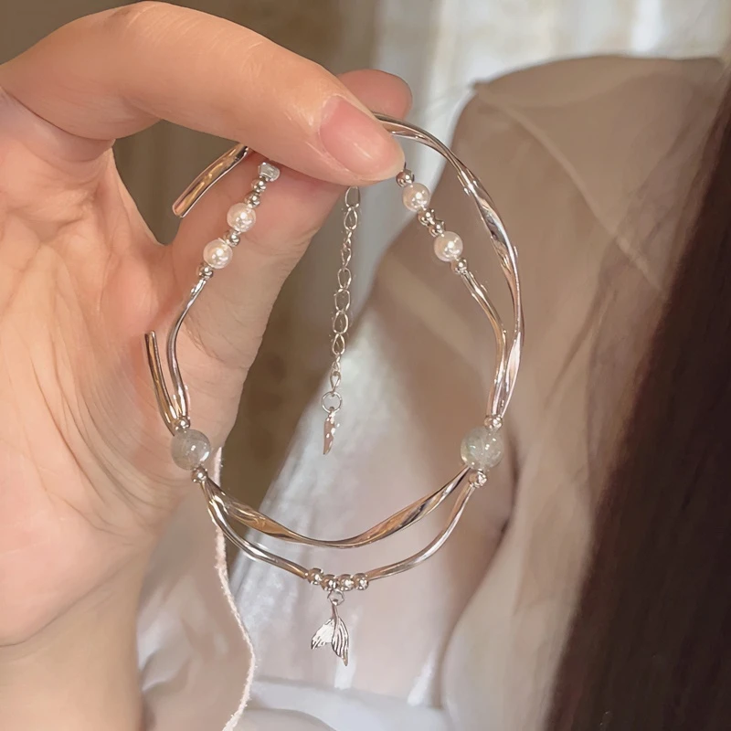 楚噢 925银手链 鱼尾手链与莫比乌斯之镯轻奢设计感ins时尚叠戴女