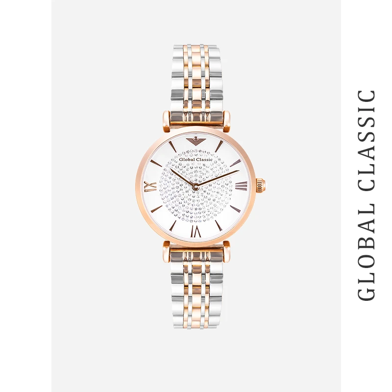 GLOBAL CLASSIC【专柜正品】满天星百搭间玫钢带休闲石英女款女表