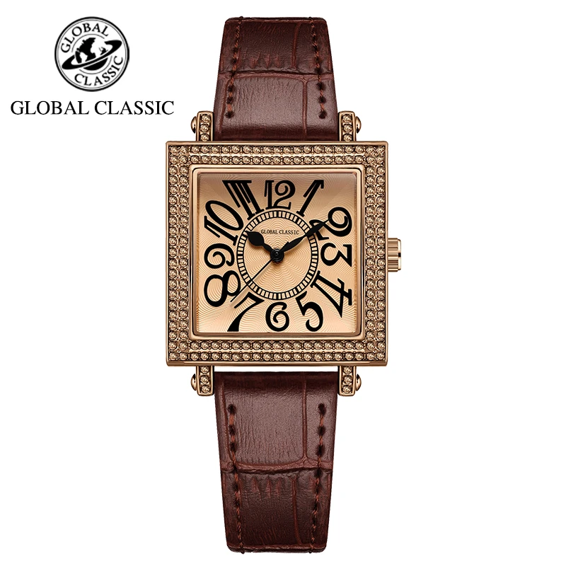 GLOBAL CLASSIC【专柜正品】环球复古女神方形复古潮流气质镶钻女表
