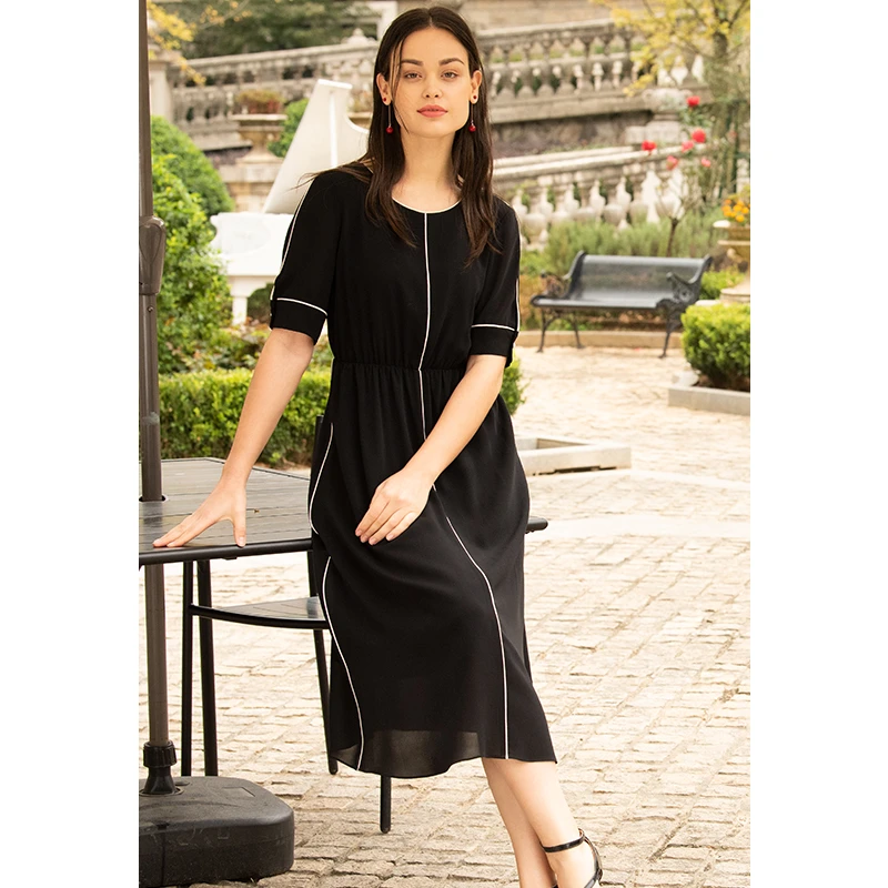 Aesomino/衣莎美诺夏季气质修身时尚显瘦法式连衣裙黑色62103082