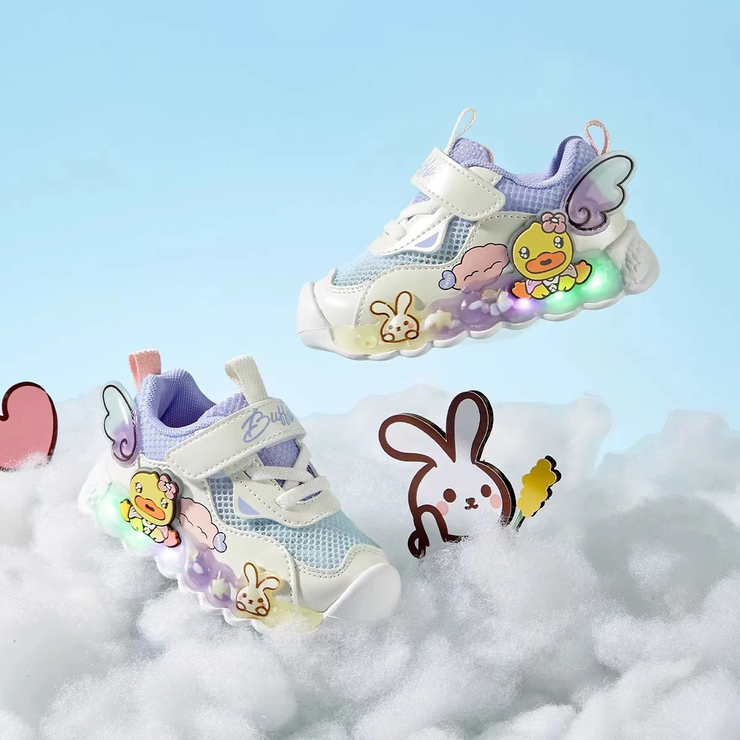 b.duck小黄鸭童鞋女童学步鞋儿童亮灯鞋宝宝鞋小童网面运动发光鞋