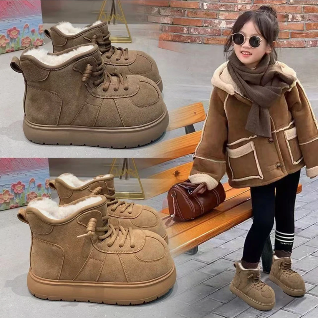 儿童雪地靴2025冬季新款女童加绒加厚大棉靴男童时尚厚底大头短靴