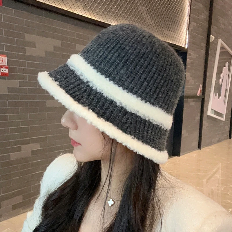 秋冬新款盆帽子女款高级感网红百搭渔夫帽显脸小水桶帽保暖针织帽
