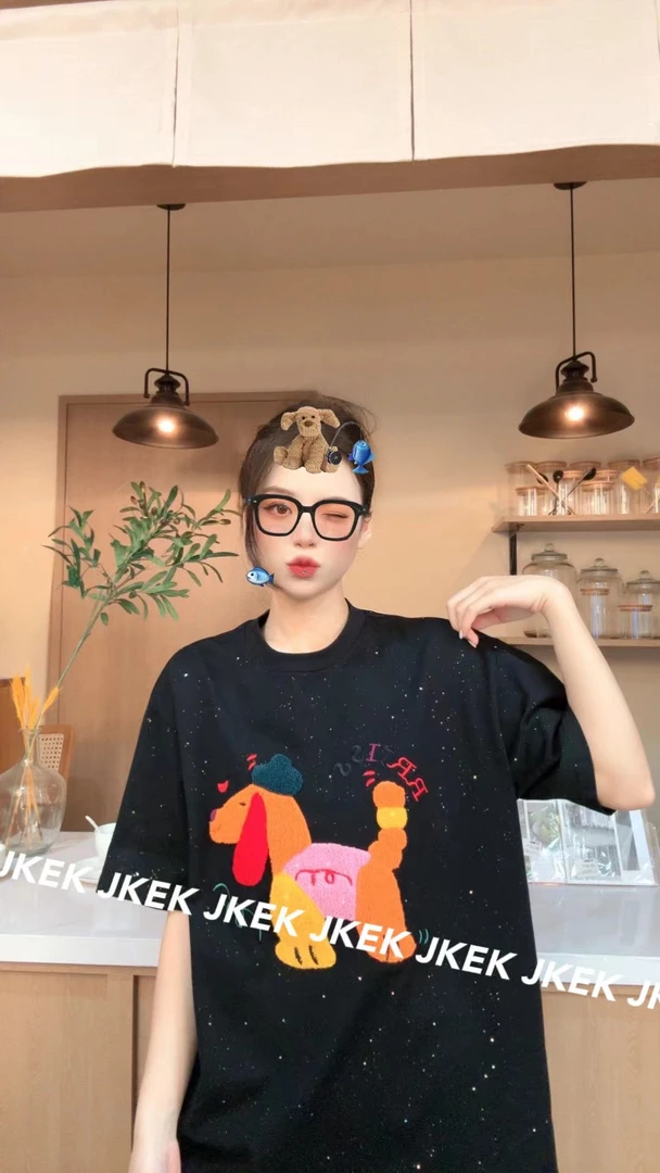 【酒窝专属】JKEK美式复古圆领纯棉半袖夏季街头时尚百搭上衣