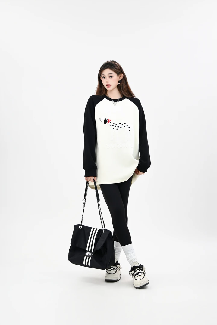 JKEK【斑点狗】秋季时尚刺綉圆领韩版长袖潮流休闲百搭套头卫衣021