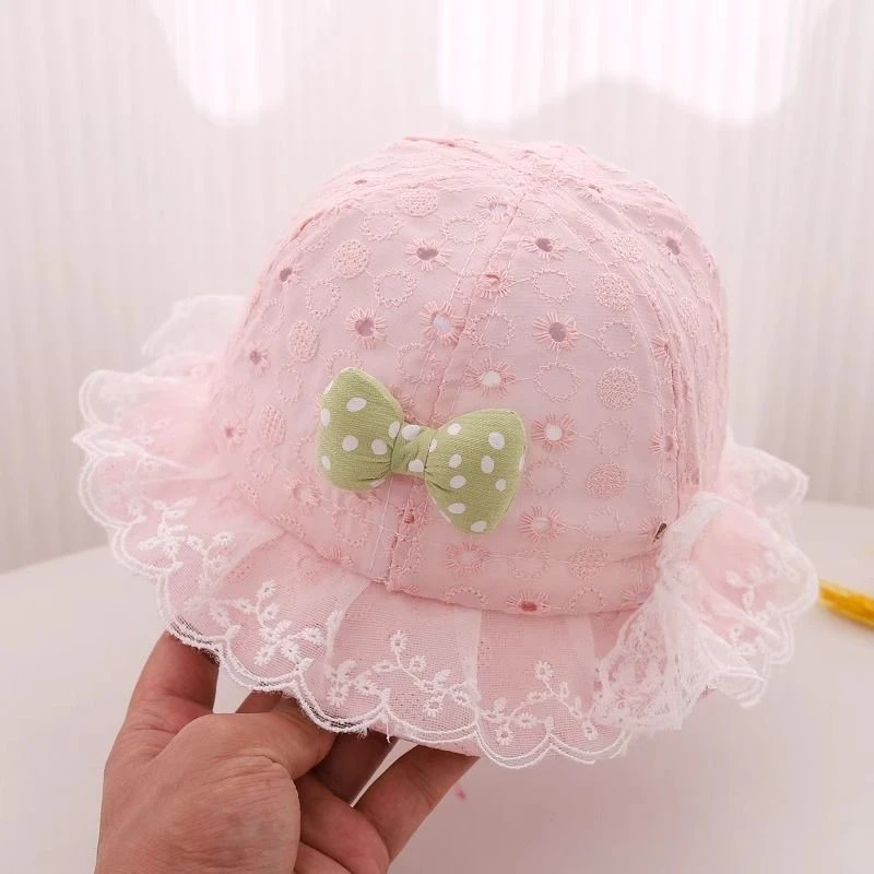 婴儿帽子夏季薄款遮阳渔夫帽女宝宝蕾丝盆帽小月龄外出防晒公主帽