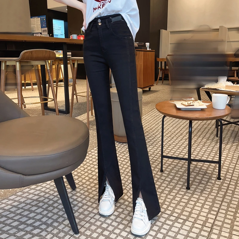 PASHIYIN/帕诗茵2023新春高腰显瘦开叉气质百搭牛仔裤#y2244