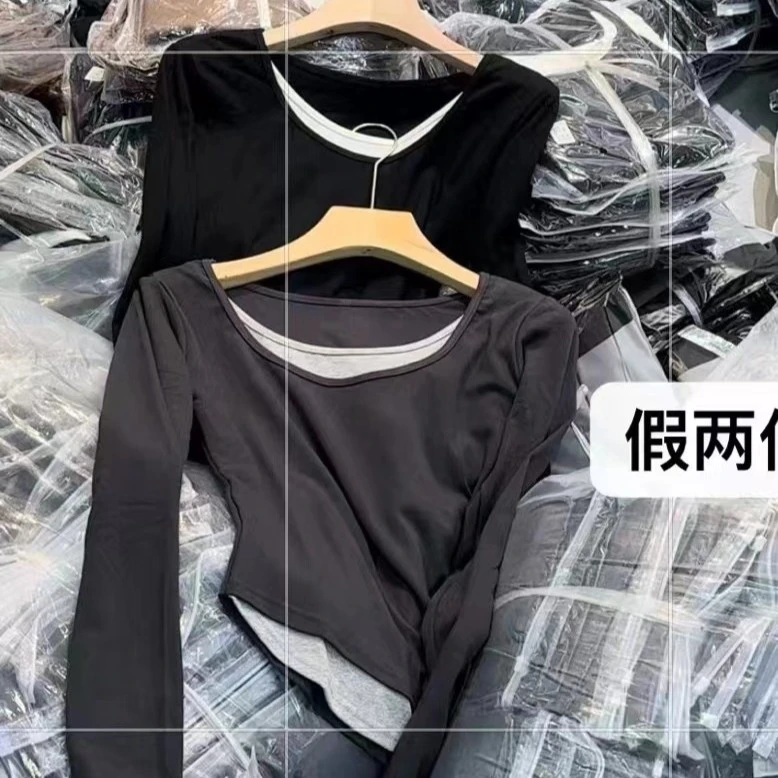 小迪优选设计感时尚百搭拼色长袖假两件