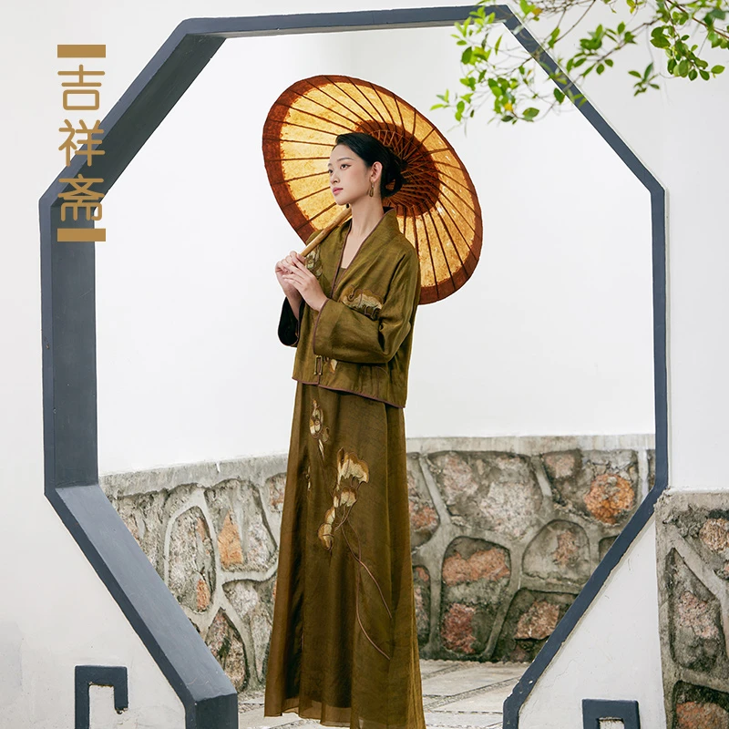吉祥斋宋制女装露芙蓉交领斜襟圆领中式上衣吊带裙中国风复古