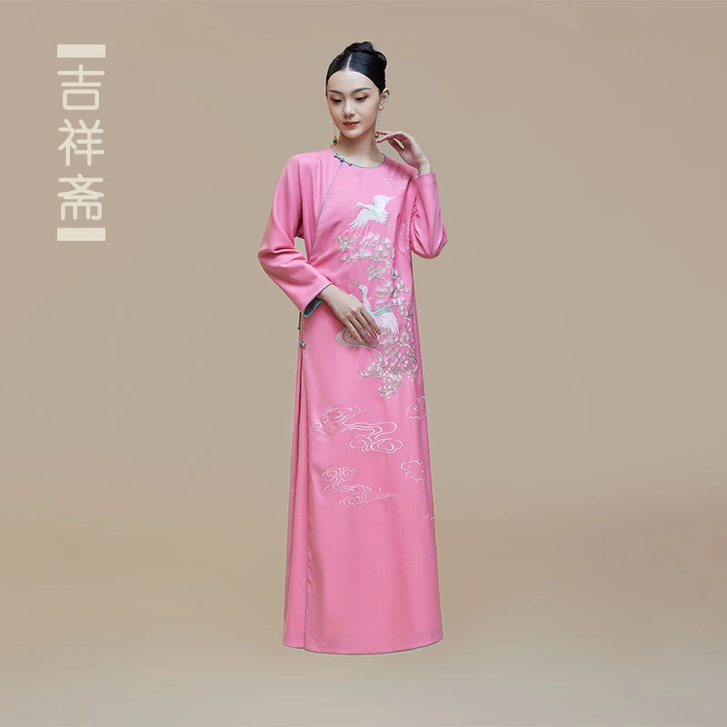 吉祥斋中式女装长袖舞台长款复古中国风宫廷民族风芙蓉云裳长衫