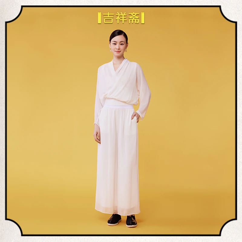 |吉祥斋|睿兰阁长裤 重磅桑蚕丝直筒高腰长裤241203008