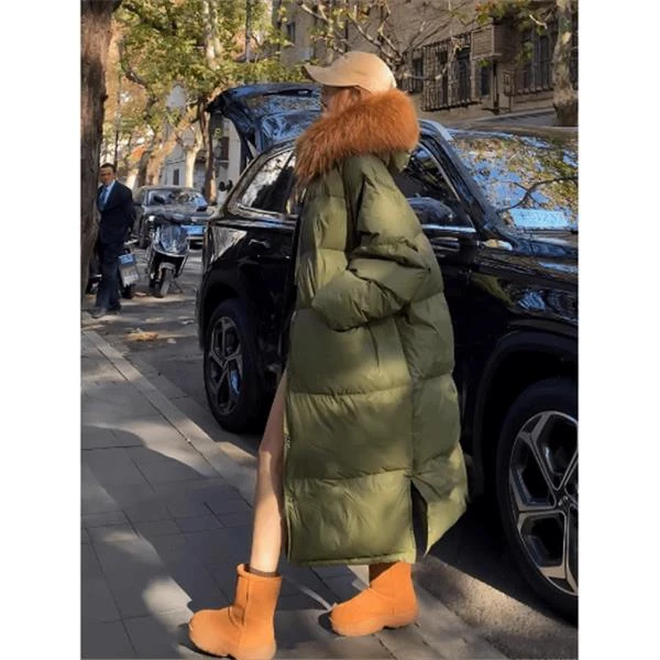 【清仓】军绿大被子环保毛羽绒服女长款2024新款加厚韩版宽松加厚