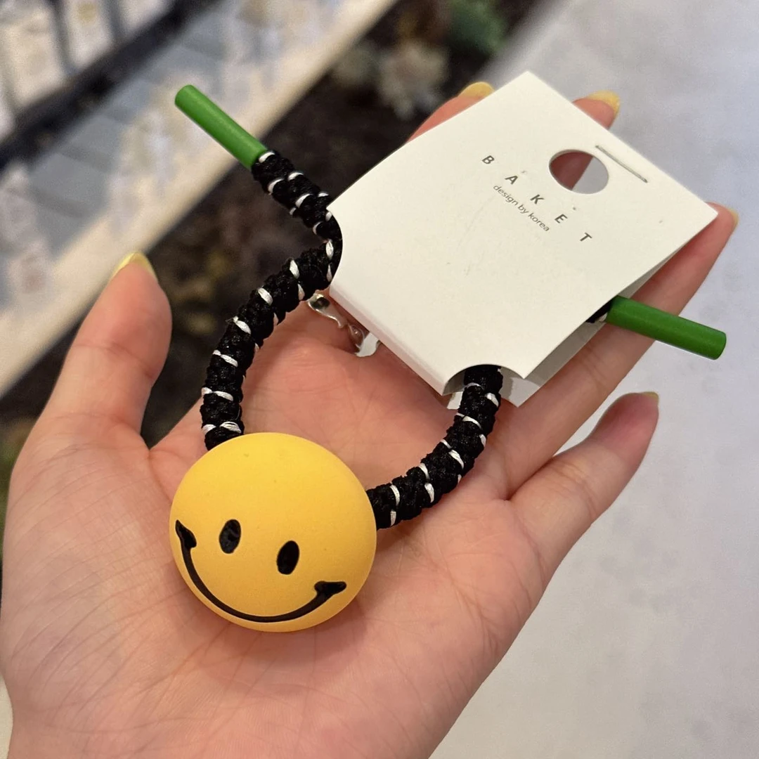 韩国baket发饰彩色圆球笑脸彩绳发绳发圈