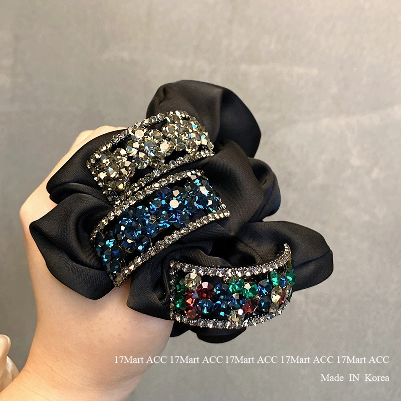 韩国气质亮钻镶钻满钻马鞍扣缎面简约复古大肠发圈