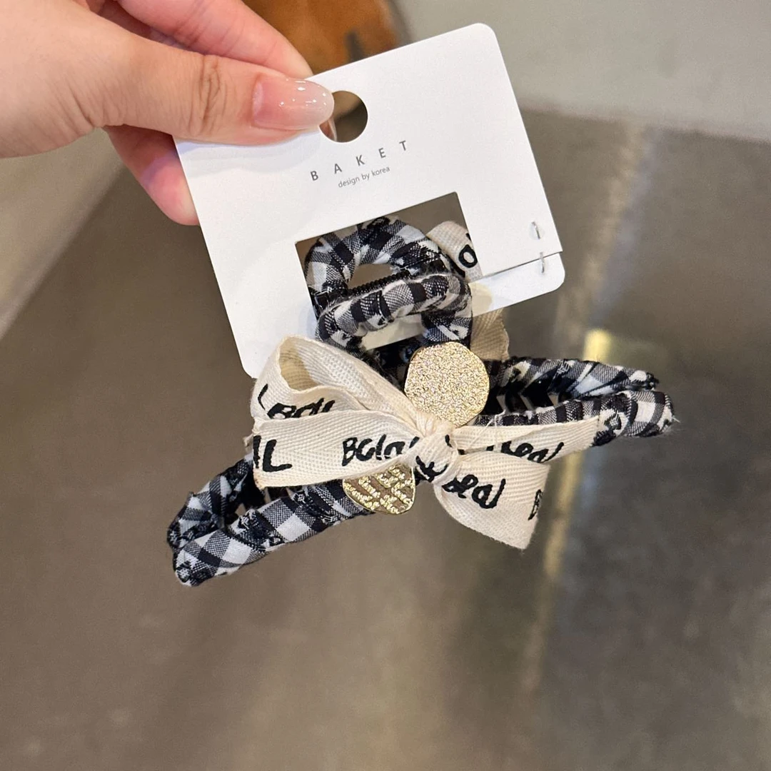 韩国baket发饰小香风格子字母蝴蝶结抓夹